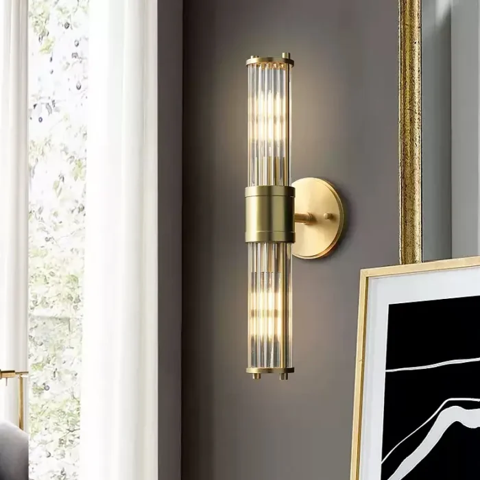 Double Cylindrical Glass Sconce in Living Room Decor