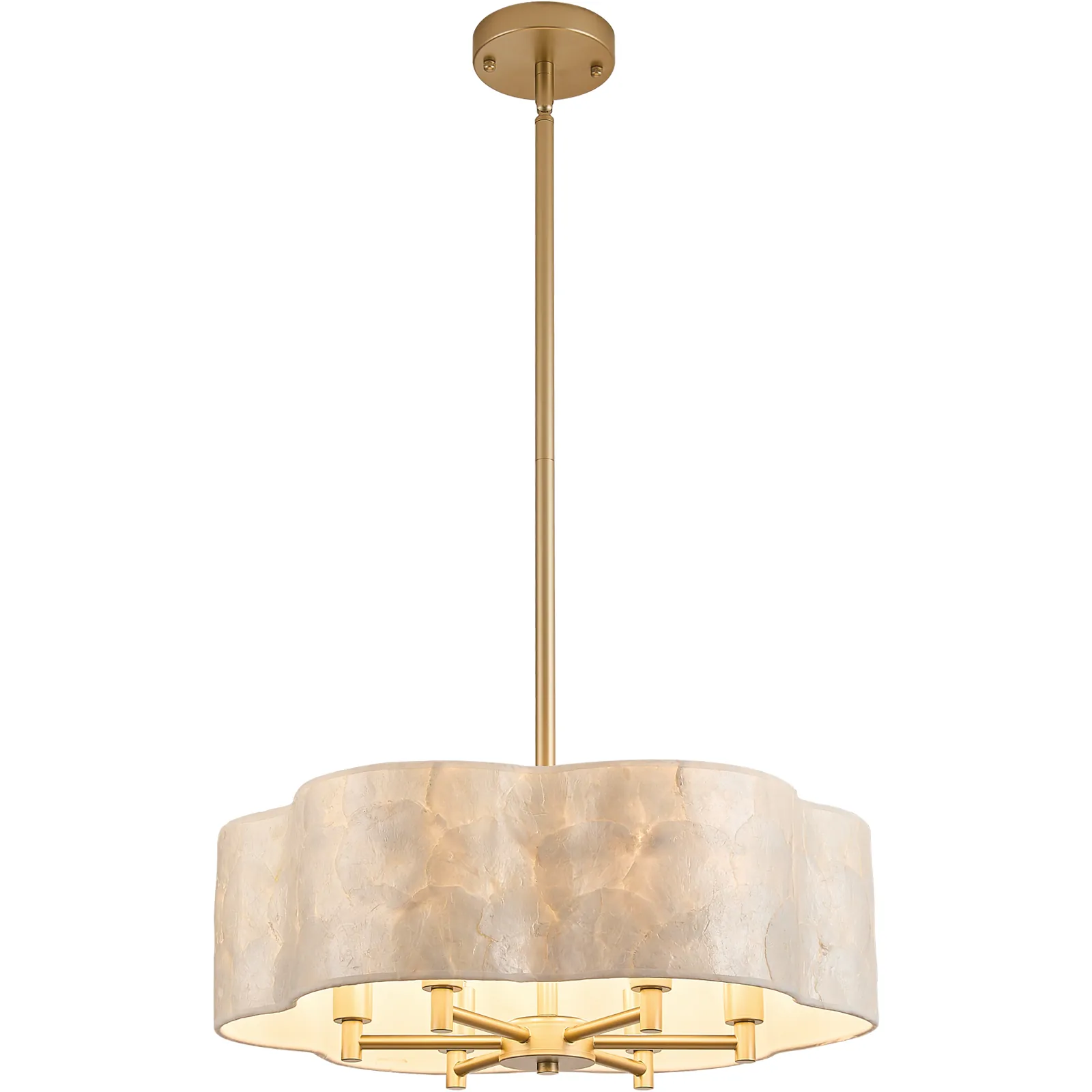 Scalloped-Shell-Chandelier-Gold 6-Light Scalloped Capiz Shell Chandelier Gold