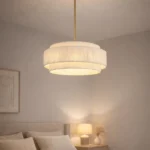 White Tiered Raffia Lamp in Modern Farmhouse Bedroom
