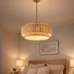 Coastal Style Bedroom Decor with Raffia Hanging Lamp