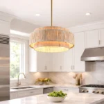 Organic Modern Living Room with Large Raffia Pendant