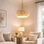 Organic Modern Living Room with Large Raffia Pendant