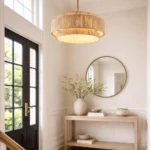 Organic Modern Living Room with Large Raffia Pendant