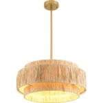 3-Tier Raffia Pendant Light in Natural Gold Finish