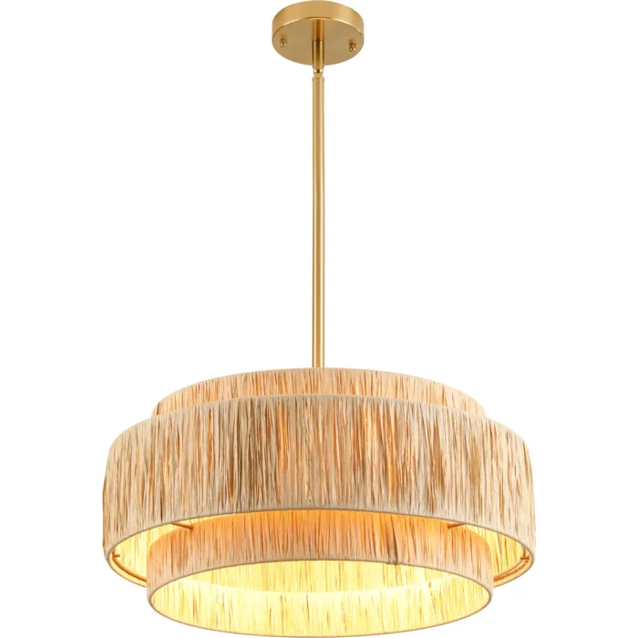 3-Tier Raffia Pendant Light in Natural Gold Finish