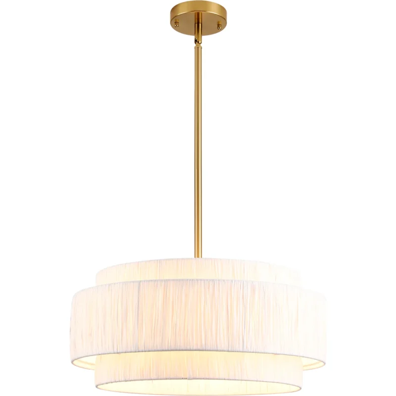 White Tiered Raffia Pendant Light - Main