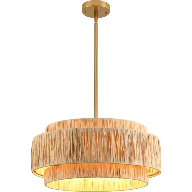 3-Tier Raffia Pendant Light in Natural Gold Finish
