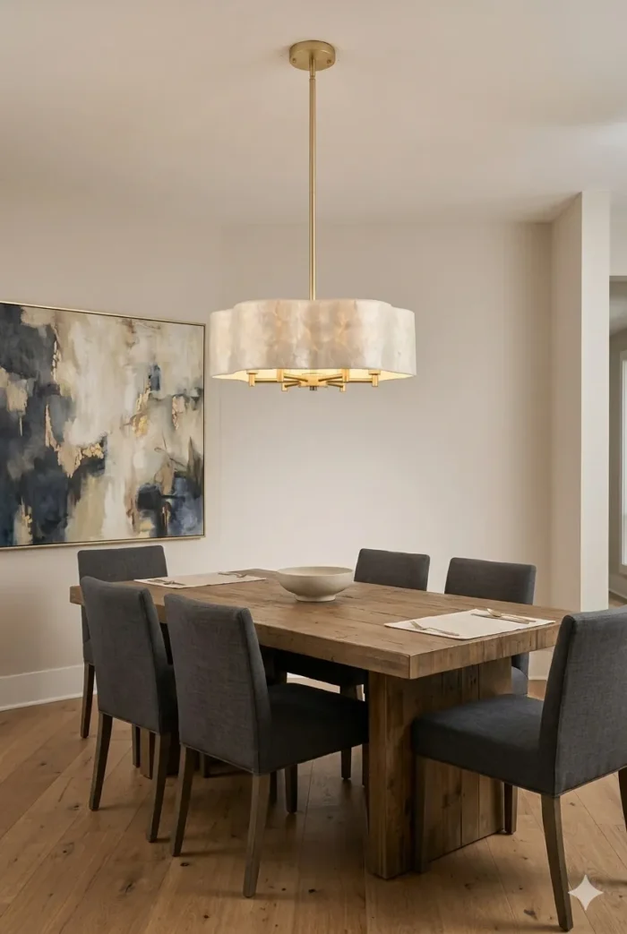Modern Bedroom with Scalloped Flower Shell Chandelier