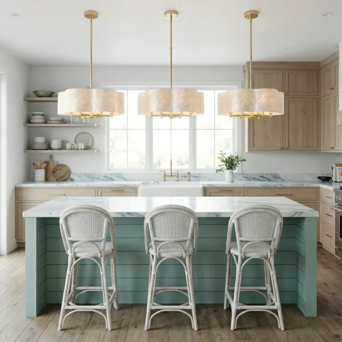Modern Bedroom with Scalloped Flower Shell Chandelier