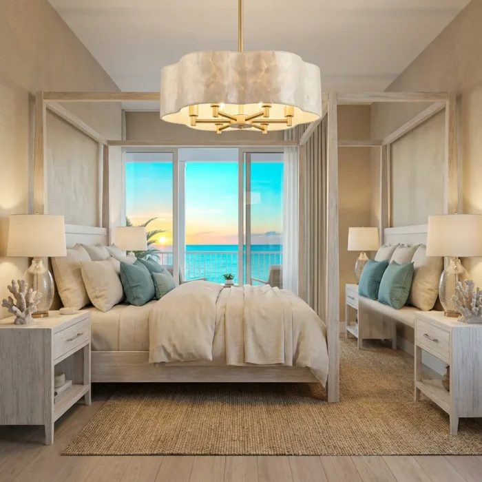 Modern Bedroom with Scalloped Flower Shell Chandelier