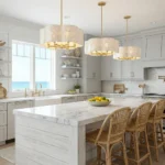 Modern Bedroom with Scalloped Flower Shell Chandelier