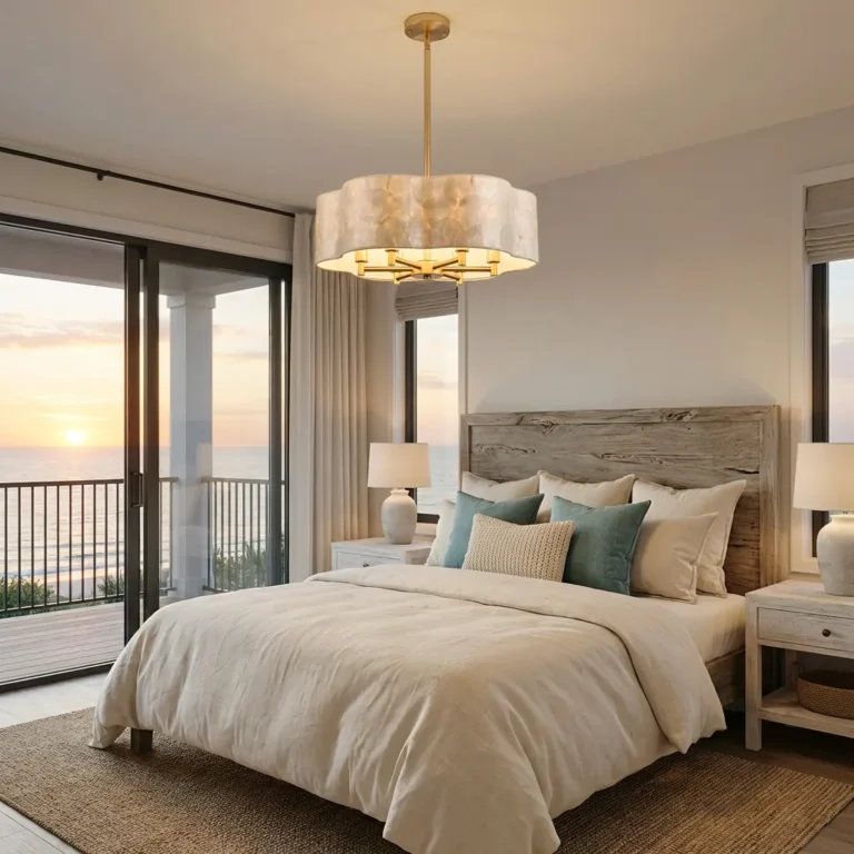 Modern Bedroom with Scalloped Flower Shell Chandelier