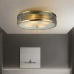 Modern Solid Brass Flush Mount Ceiling Light with Fluted Glass Shade - Image 4