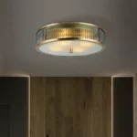 Modern Solid Brass Flush Mount Ceiling Light with Fluted Glass Shade - Image 3