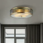 Modern Solid Brass Flush Mount Ceiling Light with Fluted Glass Shade - Image 2